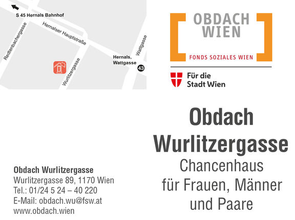 Obdach Wurlitzergasse - Chancenhaus für Frauen, Männer und Paare