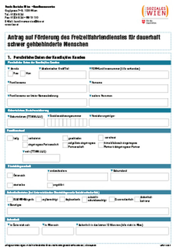 Antrag auf Förderung des Freizeitfahrtendienstes für dauerhaft schwer gehbehinderte Menschen