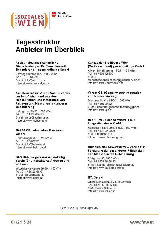 Adressen Anbieter Tagesstruktur