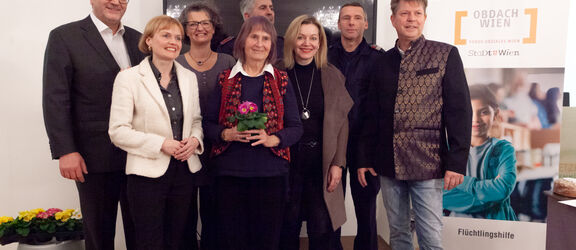 Feierten Abschlied: Peter Hacker, Bezirksvorsteherin Silke Kobald, Monika Wintersberger-Montorio (Obdach Wien), Magdalena Fischer (Freiwillige), Anita Bauer (FSW), René Zehner (Obdach Wien)